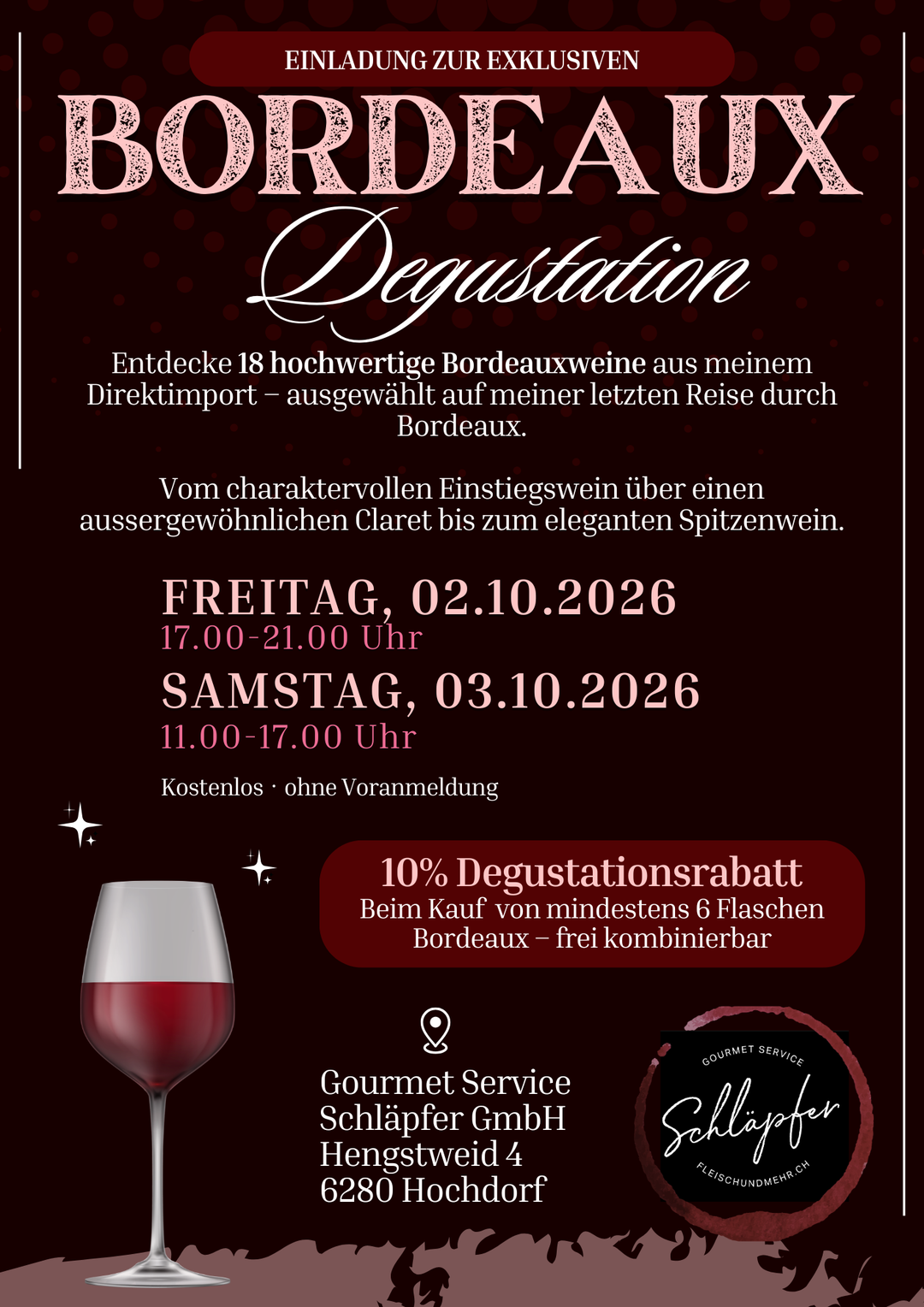 Exklusive Bordeaux-Degustation (Fr, 02.10. + SA 03.10.2026)