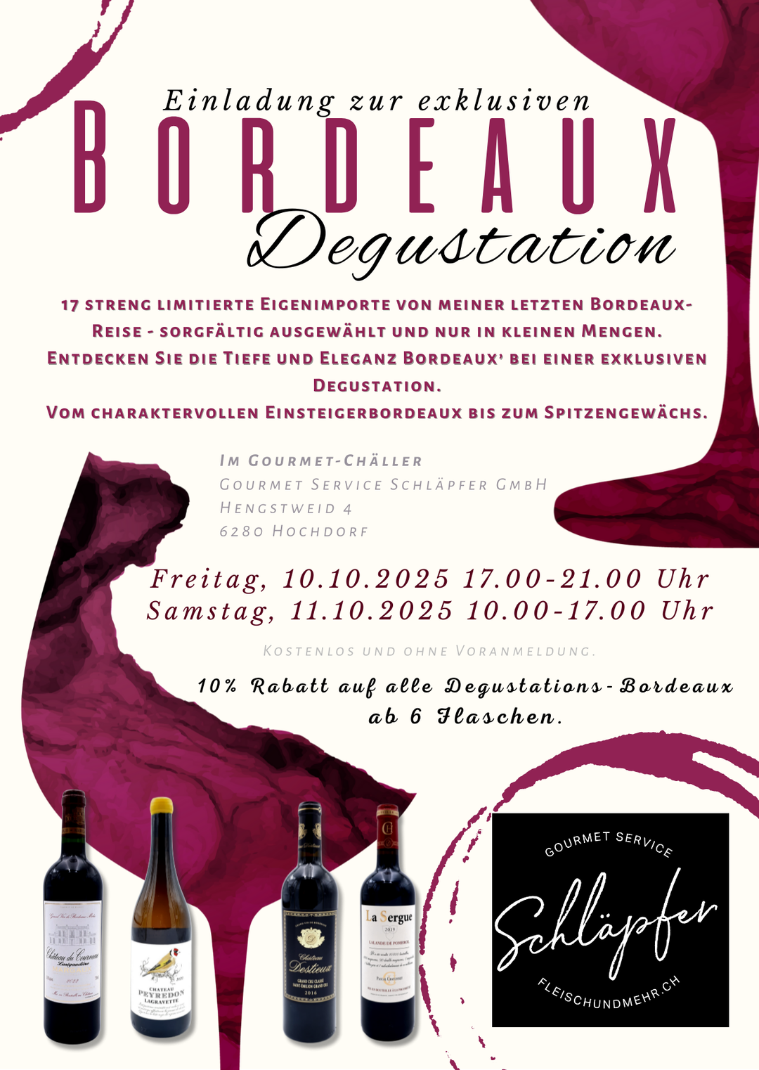 Exklusive Bordeaux-Degustation (FR, 10.10+SA 11.10.2025)