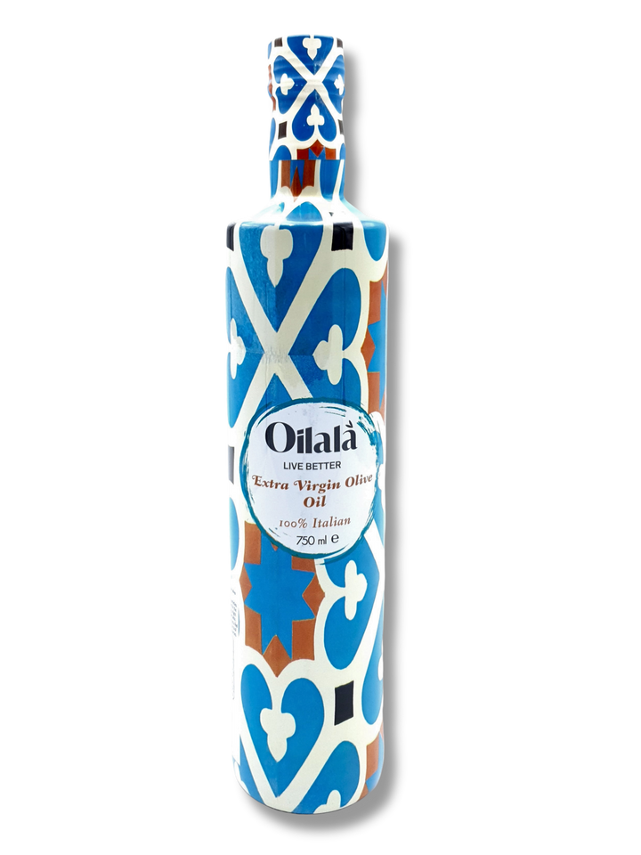 Flasche Olivenöl Extra Vergine „Maioliche“ von Oilalà – 100 % italienisch, dekoratives Design im Majolika-Stil