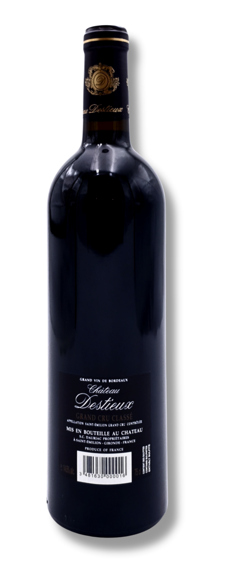 Etikett Château Destieux 2016 – Saint-Émilion Grand Cru Classé Bordeaux Rotwein Rückseite