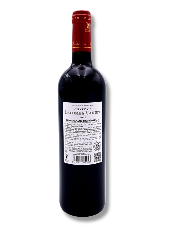 Etikett Château Lacombe Cadiot 2022 – Bordeaux Supérieur AOC Rotwein aus Macau, nahe Margaux