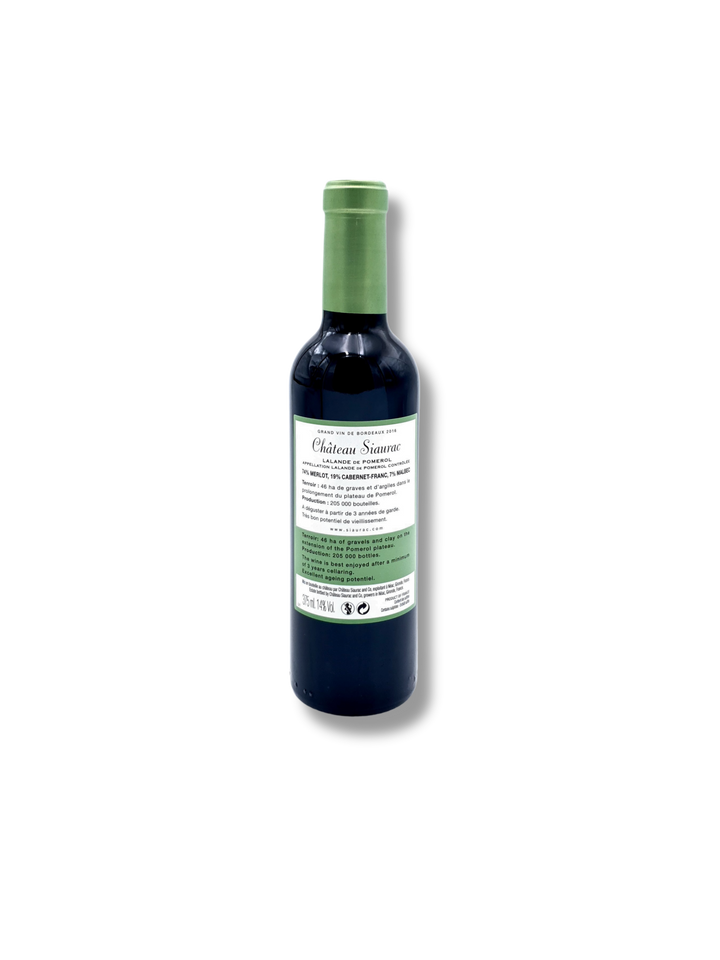 Etikett Château Siaurac 2016 Bordeaux – elegante Weinflasche Lalande-de-Pomerol Miniformat 37.5cl 