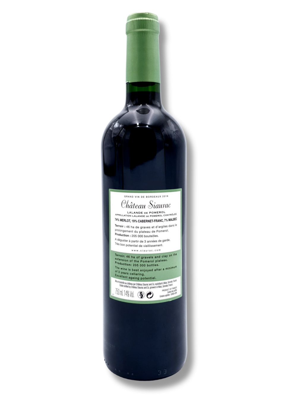 Etikett Château Siaurac 2016 Bordeaux – elegante Weinflasche Lalande-de-Pomerol