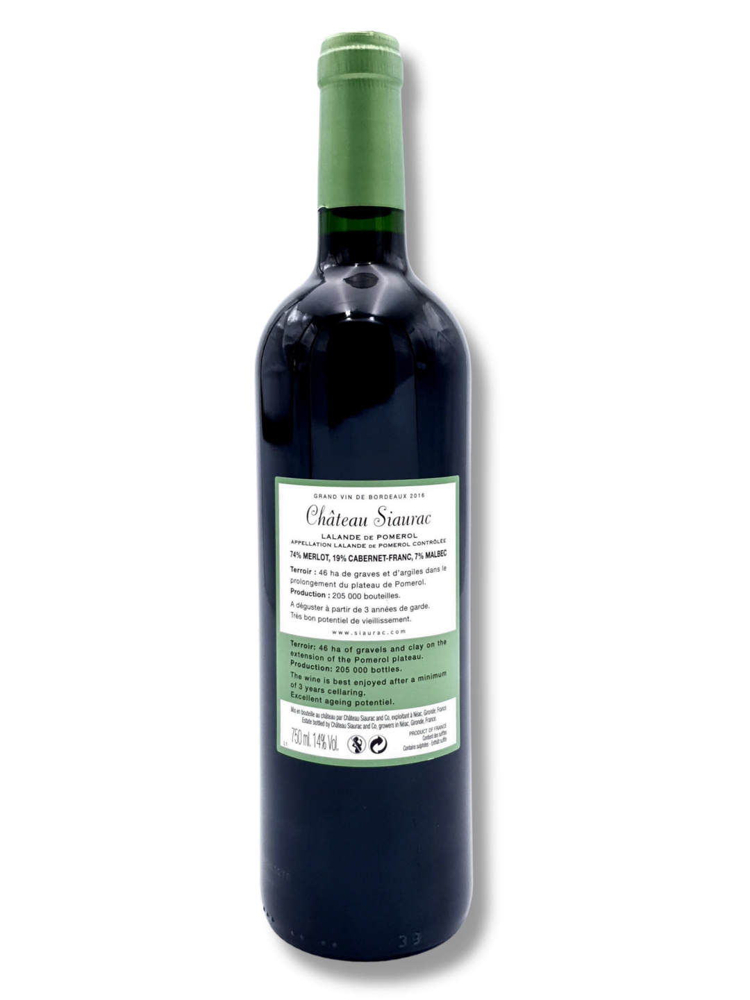 Etikett Château Siaurac 2016 Bordeaux – elegante Weinflasche Lalande-de-Pomerol