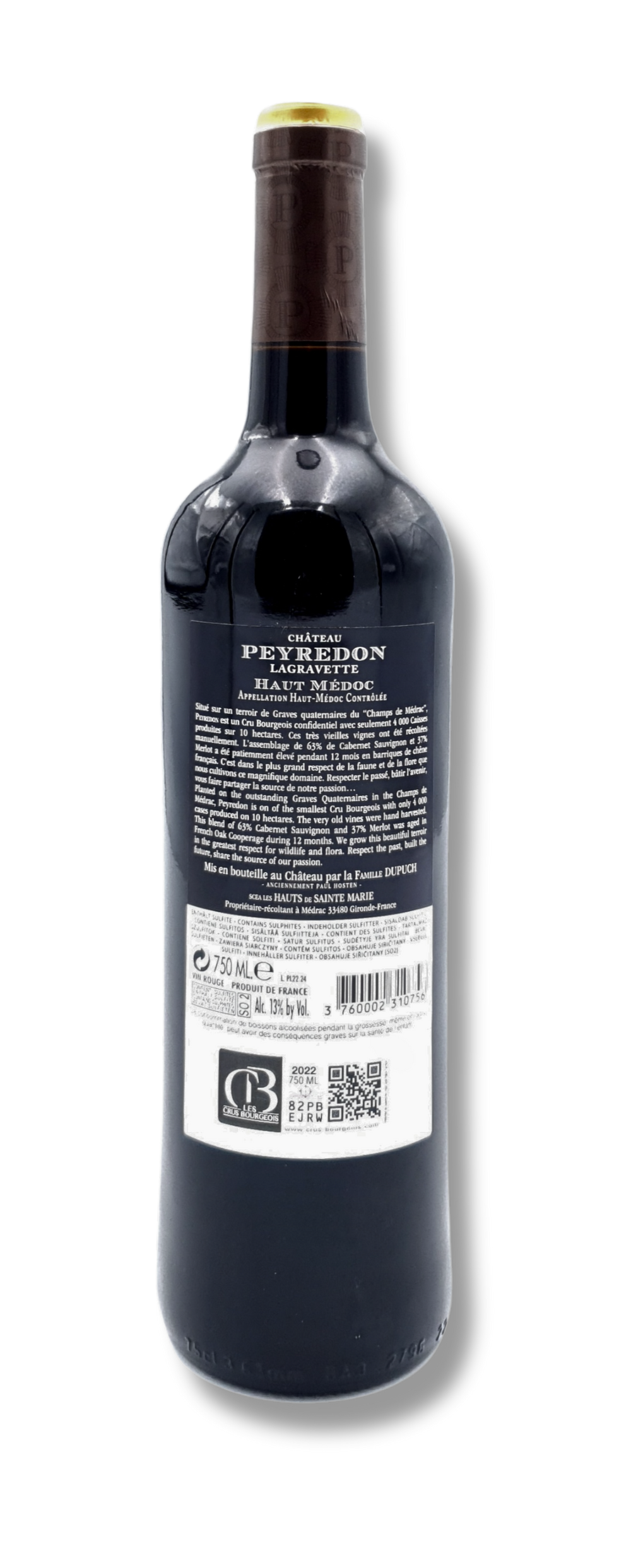 Flasche Château Peyredon Lagravette Cru Bourgeois Haut-Médoc – Rückseite
