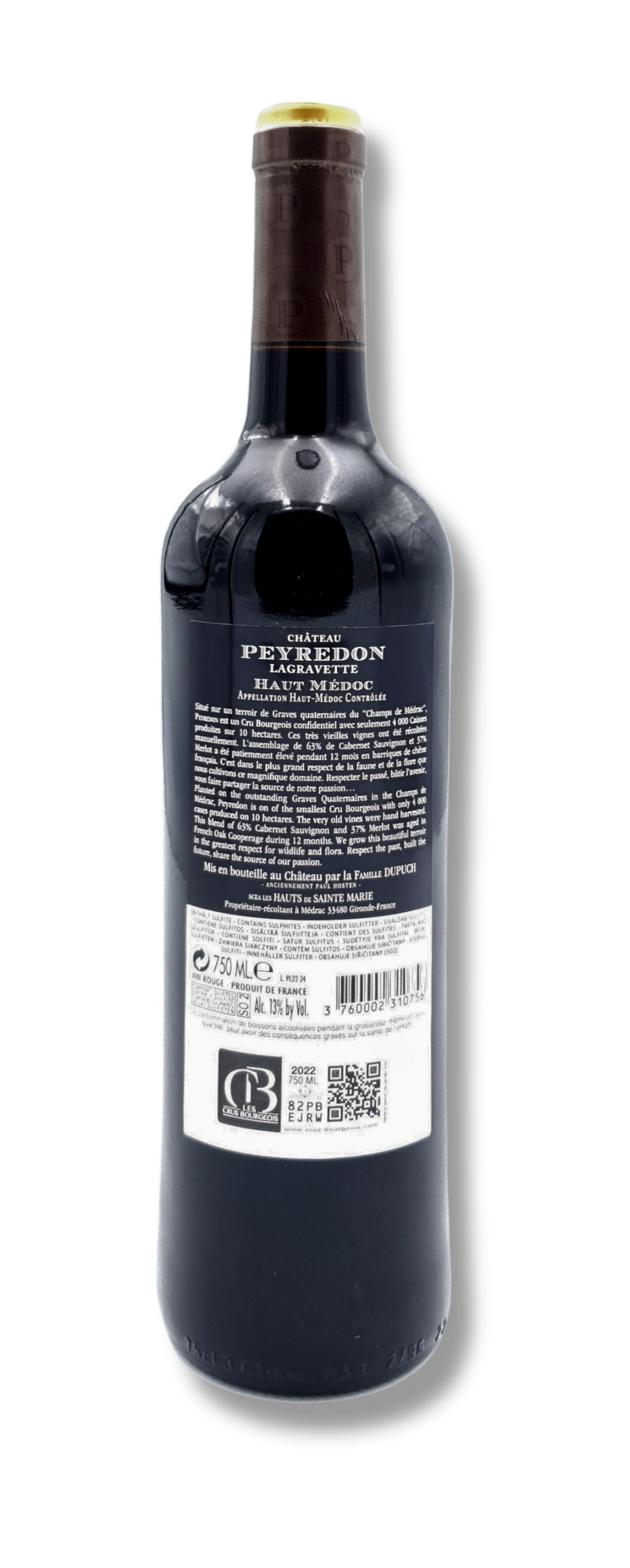 Flasche Château Peyredon Lagravette Cru Bourgeois Haut-Médoc – Rückseite
