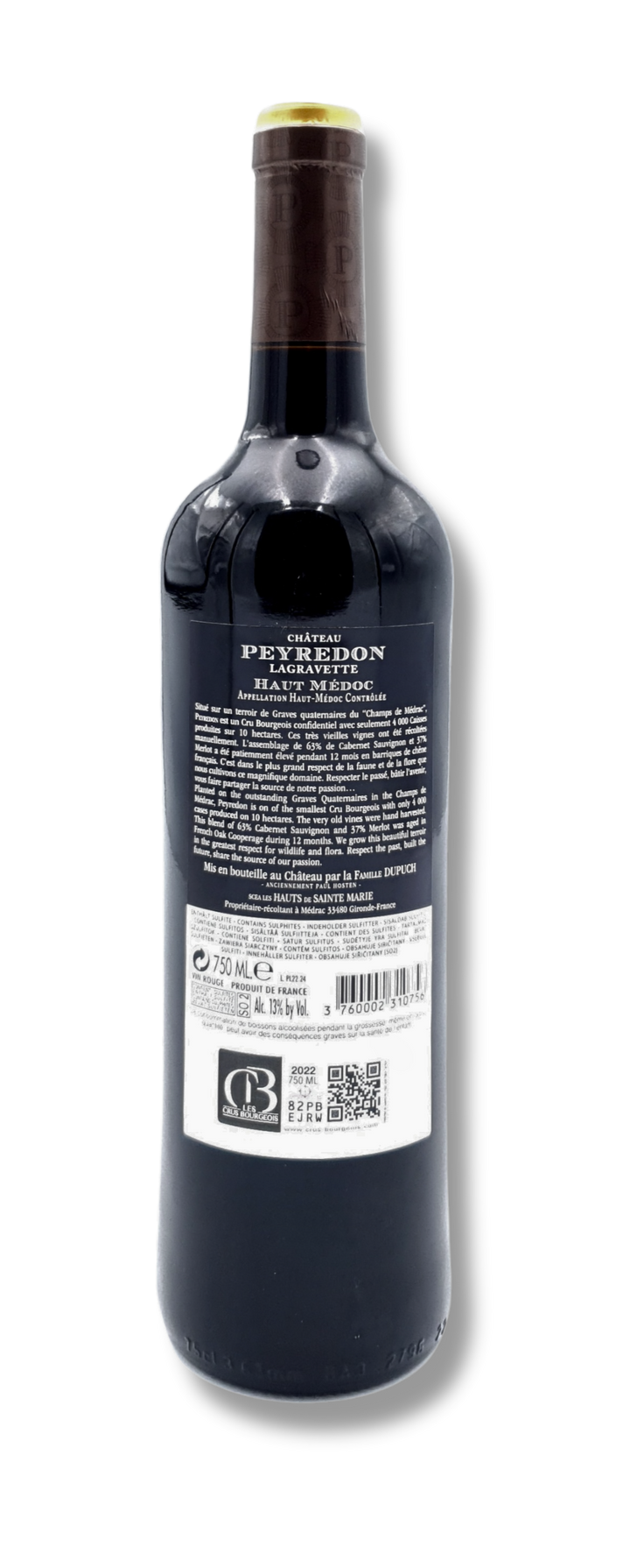 Flasche Château Peyredon Lagravette Cru Bourgeois Haut-Médoc – Rückseite

