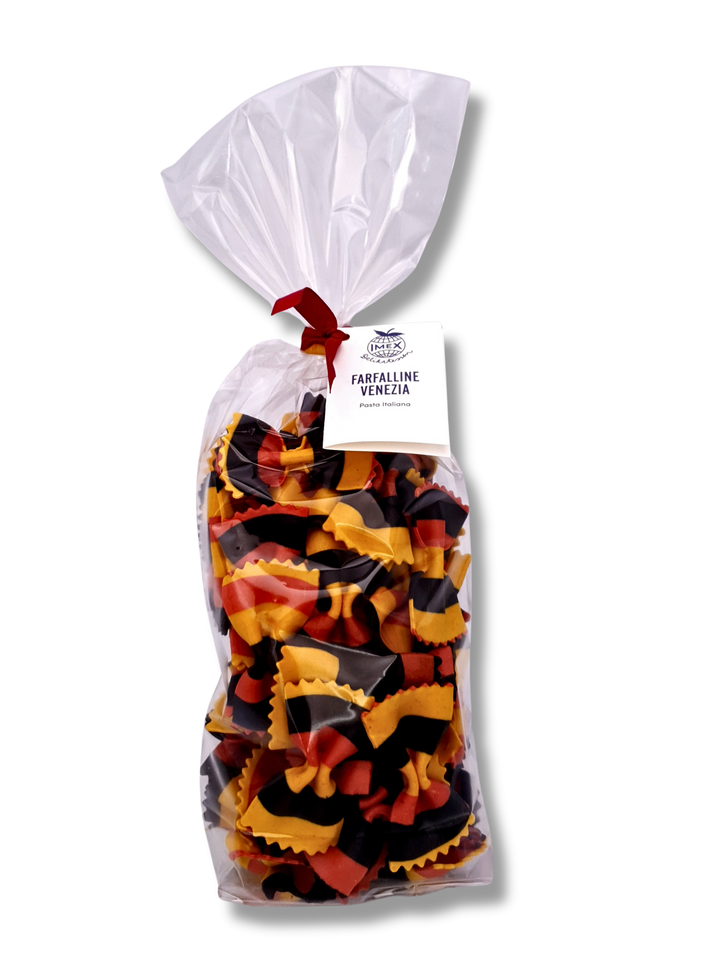 Farfalline Venezia von Imex – bunte Schleifenpasta aus 100 % italienischem Hartweizengriess in Cello Beutel