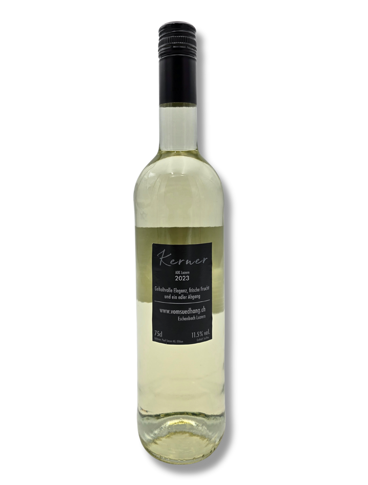 Flasche Kerner Südhang Eschenbach AOC Luzern – fruchtiger Schweizer Weißwein mit frischer Säure, 11.5% Vol., perfekt zu Raclette und jungem Käse.