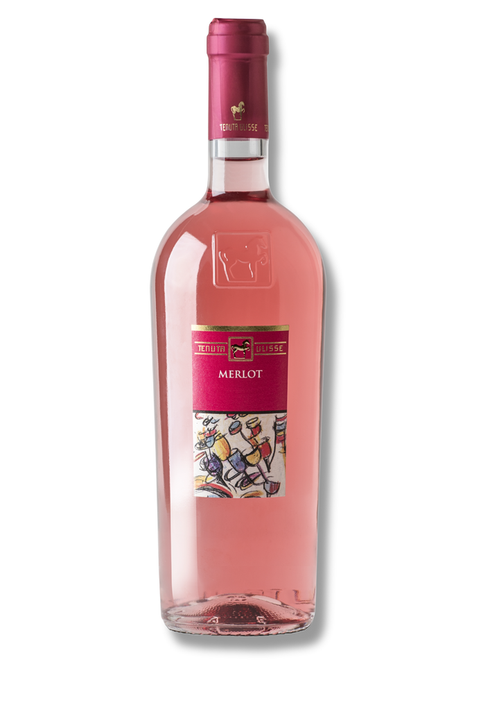 Tenuta Ulisse Merlot Rosato – italienischer Roséwein aus den Abruzzen, fruchtig, frisch, himbeerrot, perfekt zu Sommer, Aperitif und Meeresfrüchten. Etikett
