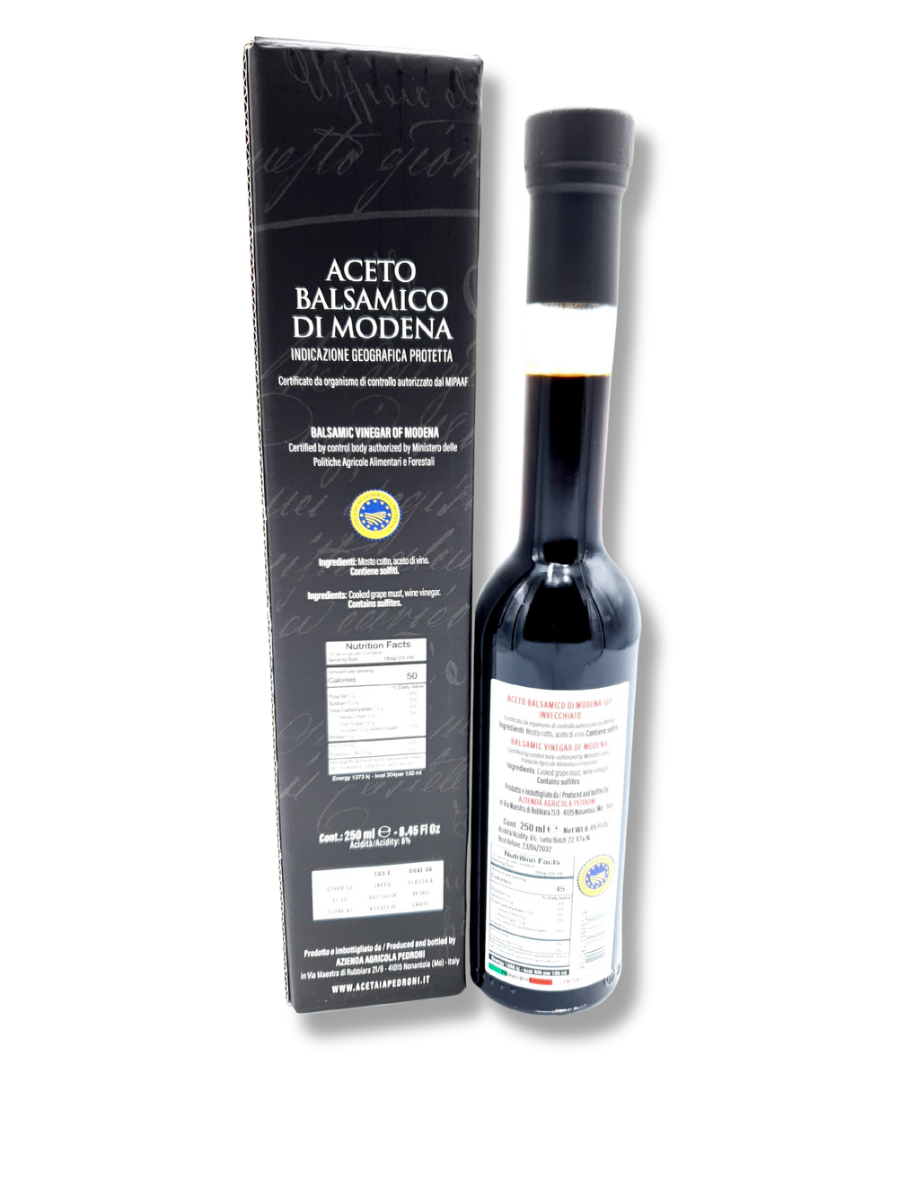 Flasche NERO Aceto Balsamico di Modena I.G.P. – hochwertiger Balsamessig aus Italien in edlem Design mit schwarzem Label - Närwerttabelle