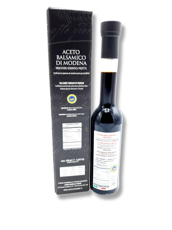 Flasche NERO Aceto Balsamico di Modena I.G.P. – hochwertiger Balsamessig aus Italien in edlem Design mit schwarzem Label - Närwerttabelle