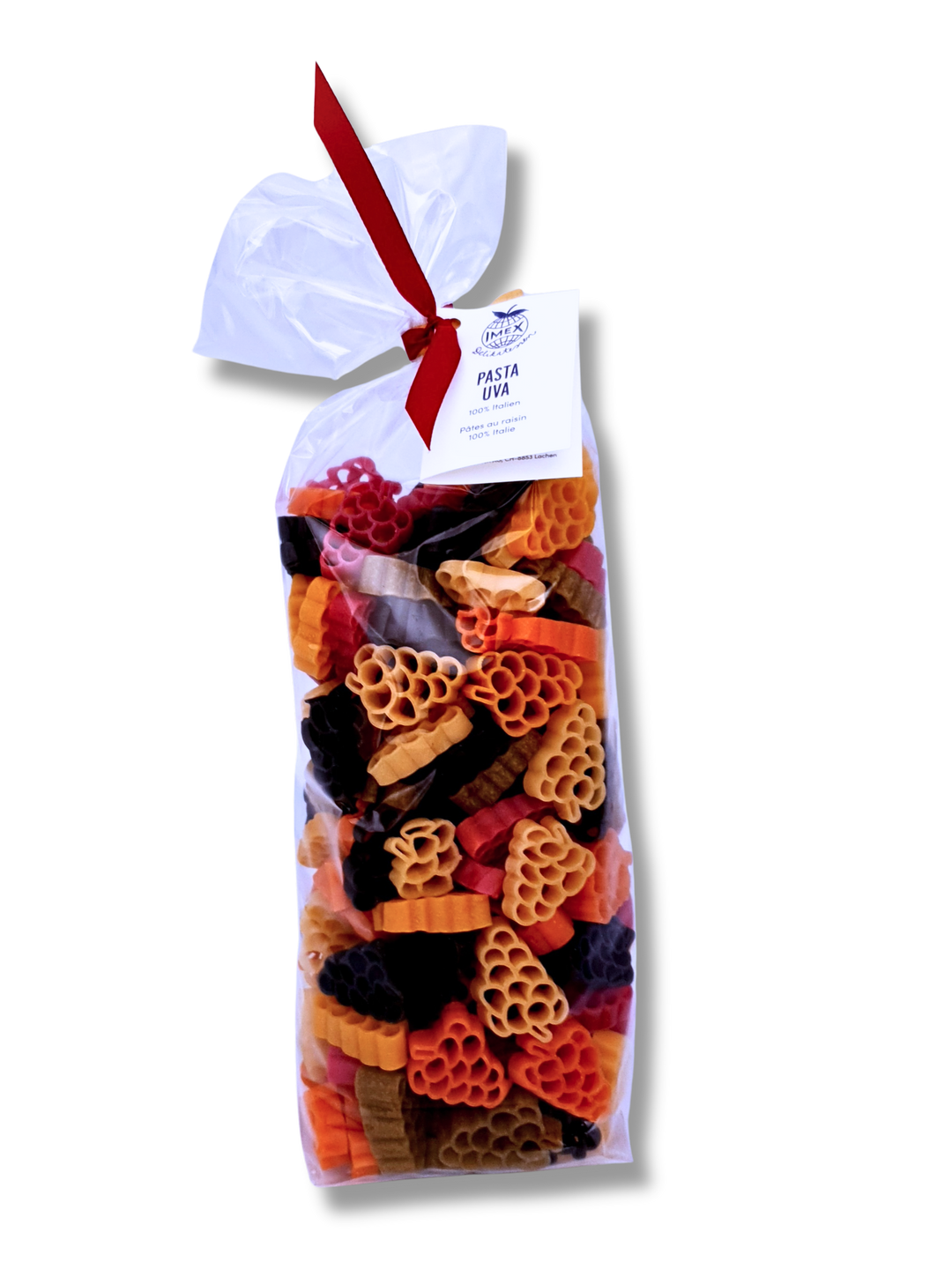 Bunte Pasta in Traubenform – Imex Pasta UVA aus 100 % italienischem Hartweizengriess in Cellophan Verpackung