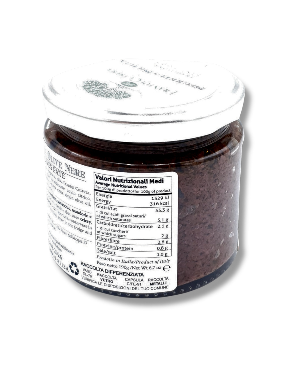 Schwarze Olivenpaté aus Sizilien – Frantoi Cutrera Feinkost - Nährwerttabelle