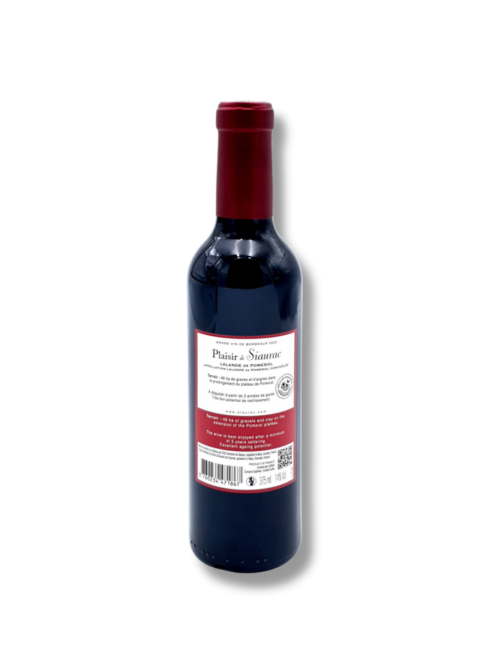 Etikett Plaisir de Siaurac 2022 – eleganter Bordeaux Rotwein aus Lalande-de-Pomerol im 1/2-Flasche Miniformat