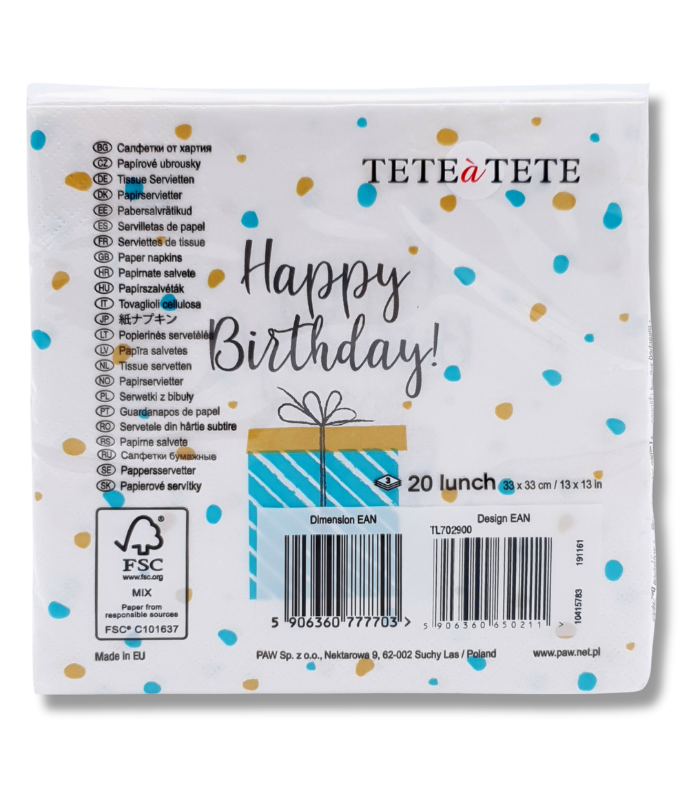 Papier-Servietten Birthday Gift, 3-lagig, 20 Stück, 33x33 cm