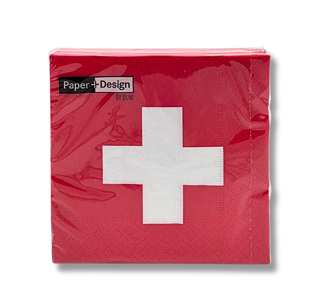 Servietten Helvetia mit Schweizer Kreuz, rot-weiss, 3-lagig, 25 x 25 cm, 20 Stück pro Packung