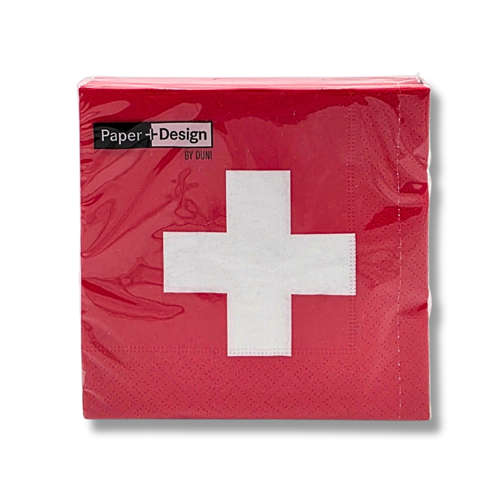Servietten Helvetia mit Schweizer Kreuz, rot-weiss, 3-lagig, 25 x 25 cm, 20 Stück pro Packung