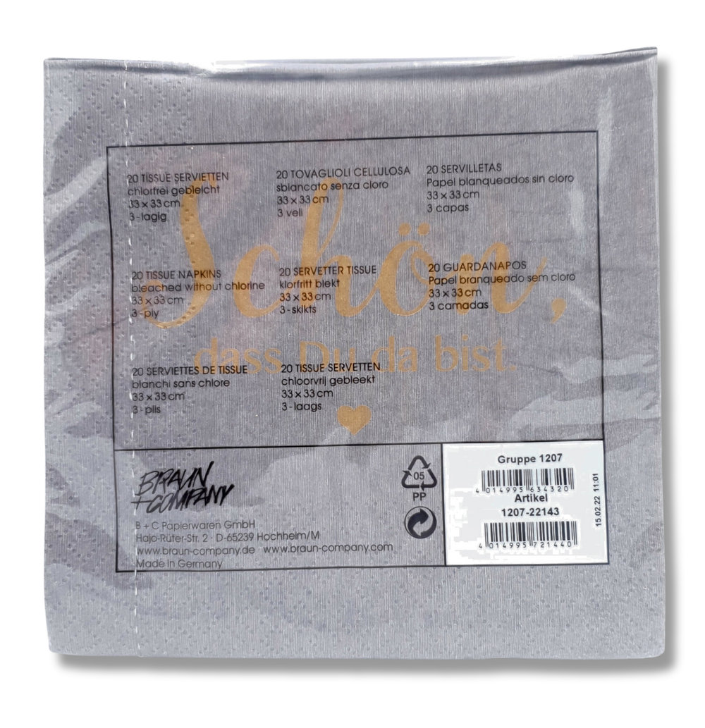 Elegante Tisch-Serviette mit Aufschrift Schön, dass Du da bist, festliche Dekoration