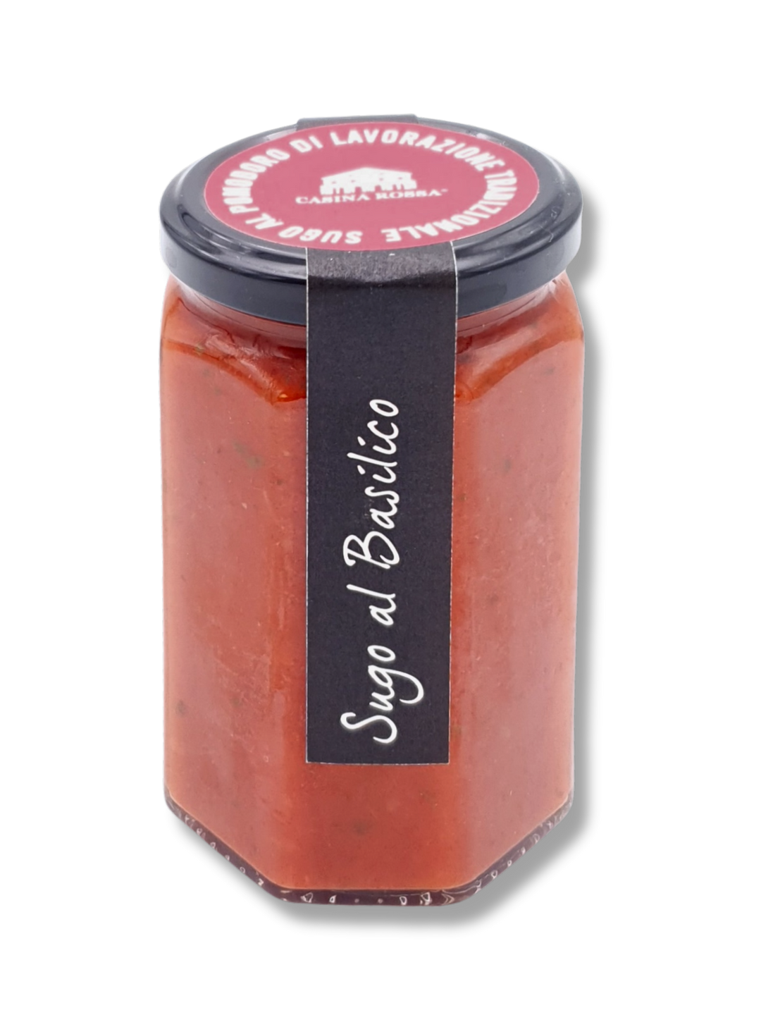 Casina Rossa Sugo al Basilico – italienische Tomatensauce im Glas mit frischem Basilikum, traditionell hergestellt in Italien.