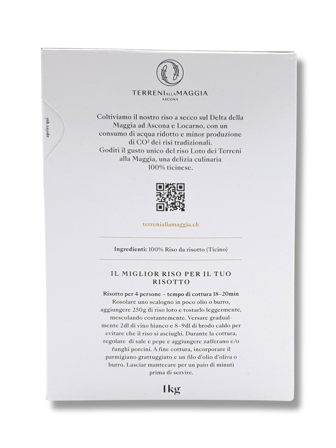 Tessiner Risotto Terreni alla Maggia – regionales Risotto aus dem Maggia-Delta mit Carnaroli-Reis - Rueckseite