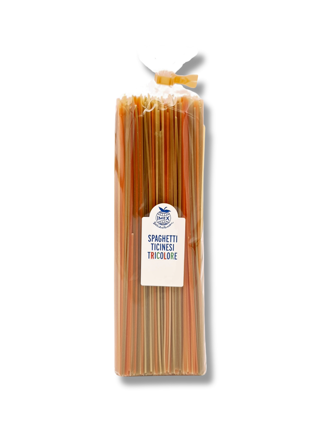 Tessiner Spaghetti Tricolore von Imex – Dreifarbige Pasta aus der Schweiz - Etikett