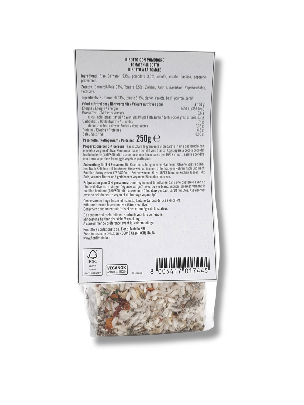 Carnaroli Risotto mit Tomaten – Italienische Feinkost von Lubarone - Zutatenliste und Nährstofftabelle