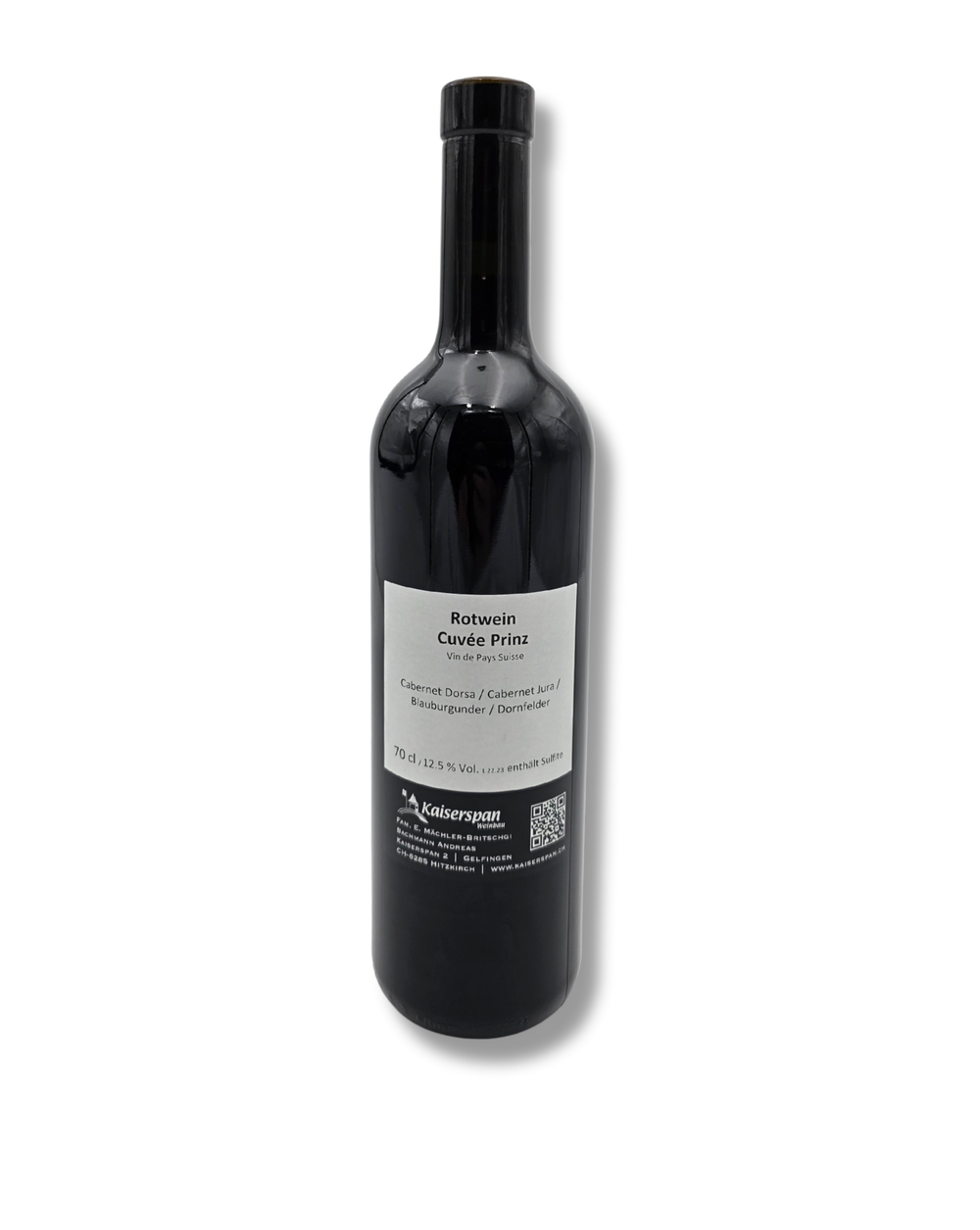 Flasche Cuvée Prinz 70 cl – fruchtiger Rotwein vom Weinbau Kaiserspan Luzern