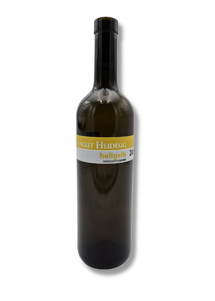 Cuvée hellgelb – elegante Weisswein-Flasche aus der Schweiz, strahlend strohgelb, frisch-fruchtige Cuvée aus Riesling-Sylvaner & Blauburgunder Federweisser.