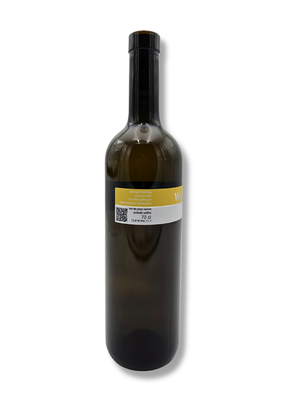Detailaufnahme des Etiketts Cuvée hellgelb – Schweizer Weisswein mit fruchtig-frischer Aromatik.